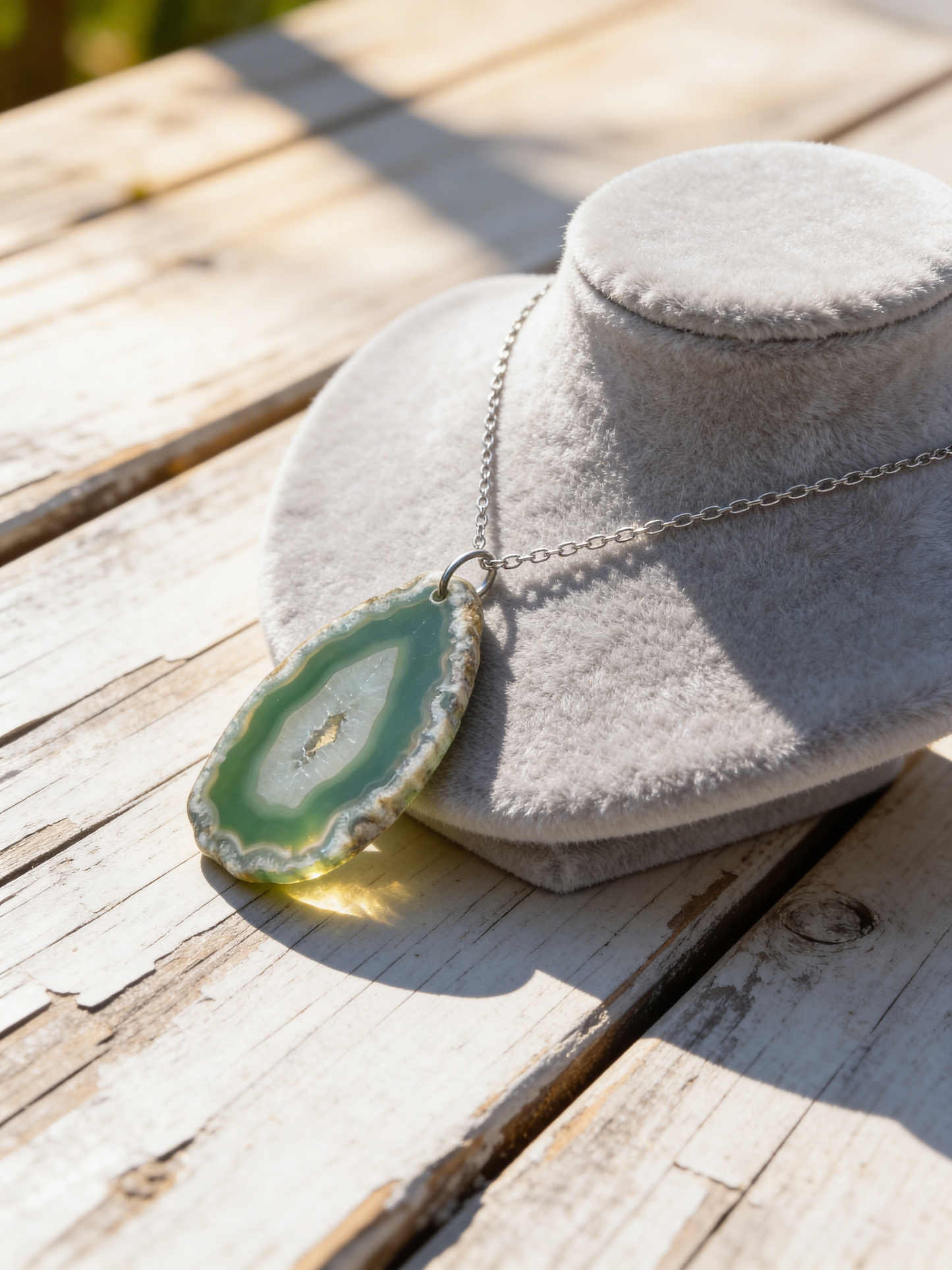 Collier en acier inoxydable et agate verte – Harmonie, ancrage et énergie naturelle