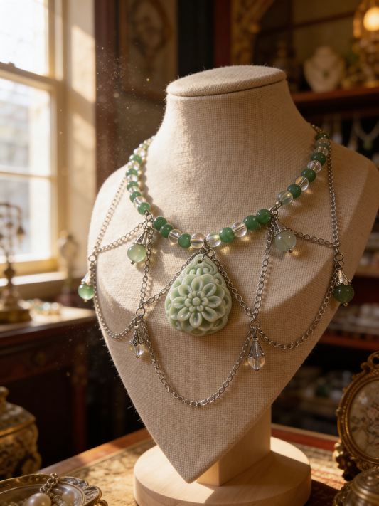 L’Oracle du Cœur – Collier en aventurine et quartz arc-en-ciel | Harmonie émotionnelle et énergie positive