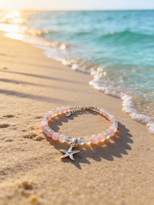 Chaîne de cheville quartz rose et quartz arc-en-ciel – Amour de soi et énergie positive